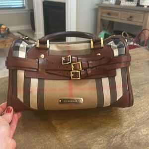 Medium Size Burberry Checkered Bag with Brown leather